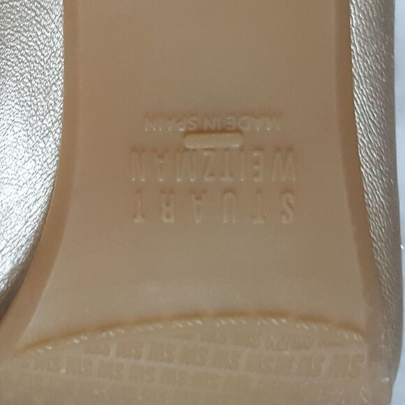 Stuart Weitzman Vintage Heels Pumps Gold Elastic Top Trim Block Heel Size 7.5 - Picture 8 of 16